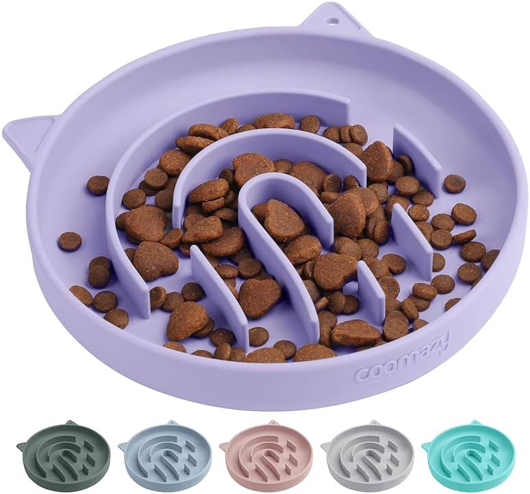 Coomazy Silicone Slow Feeder Dog Cat Bowls, Interactive Puzzle Toy for Pets Food Training, Keeps Dogs Cats Busy, Prevents Puppy Kitty Overeating (Purple, 1.4Cup) - Product Image