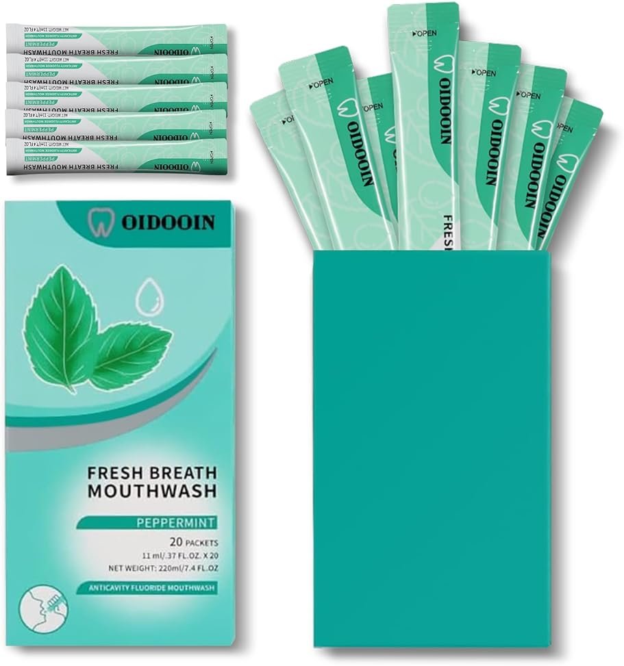 Mouthwash Travel Size Individually Wrapped Fresh Breath Mouthwash Mild Mint Flavor Office Travel Dating Essentials Mouth wash (0.37 Fl OZ(Pack of 20)) - Product Image
