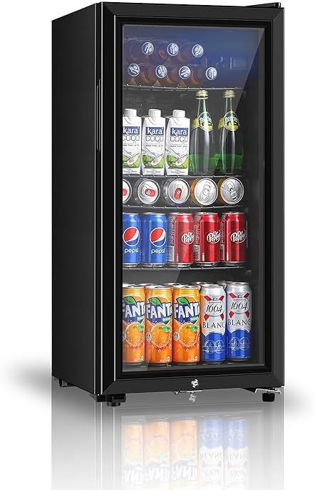 Saeoola Beverage Refrigerator, 3.2 Cu.ft Mini Fridge with Double Glass Door, Cooler for Soda, Beer or Wine for Home, Office or Bar with Adjustable Removable Shelves (Black) - Product Image