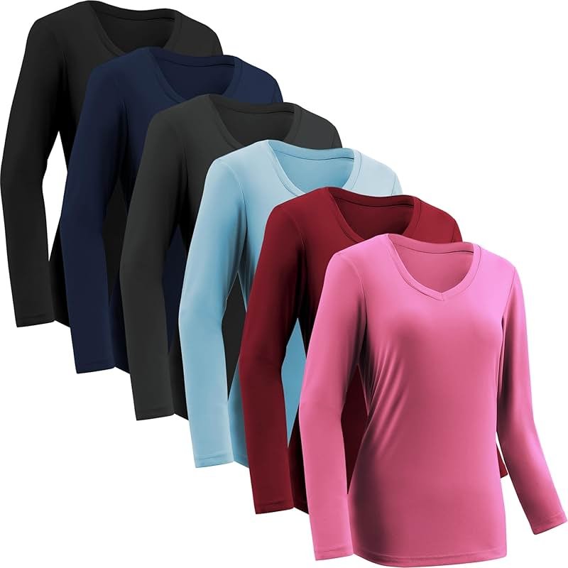 Moisture Wicking Shirts for Women Quick Dry Athletic Running Long Sleeve T Shirts Womens V Neck Workout Tops - Product Image