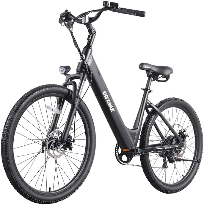 Gotrax Dolphin 26" Electric Bike, Max Range 30Miles(Pedal-assist1) & 20Mph Power by Peak 500W, 5 Pedal-Assist Levels & Front Suspension, 7-Speed&Boost Mode, City E-Bike for Adult, Step-Thru Bicycle - Product Image