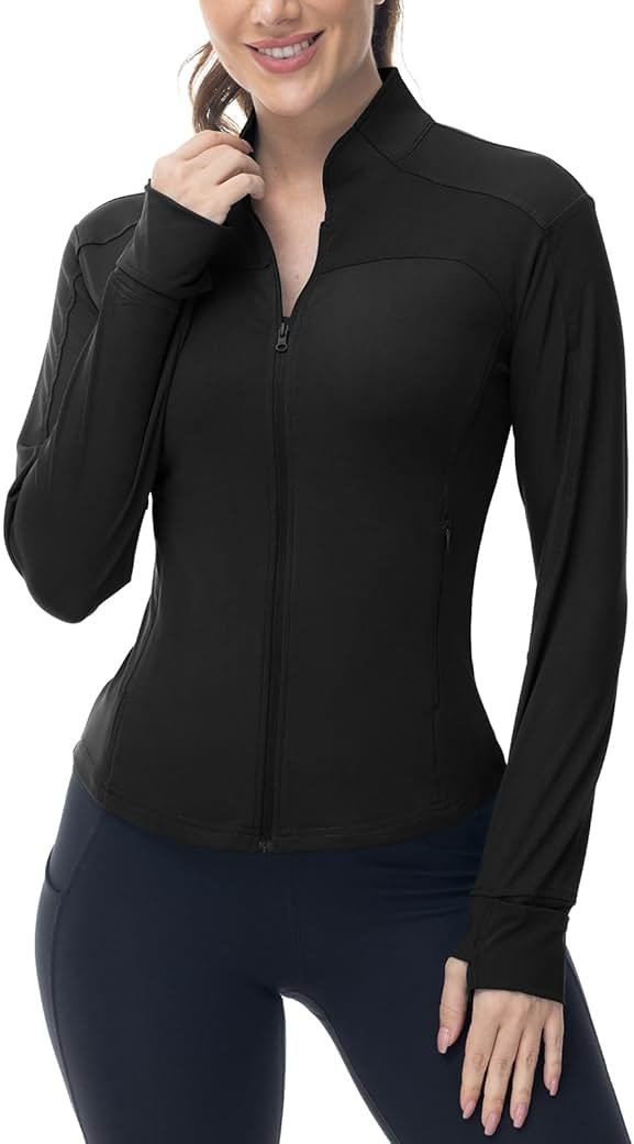 Gopune Women's Workout Athletic Jacket Lightweight Zip Up Yoga Slim Fit Tops with Pockets - Product Image