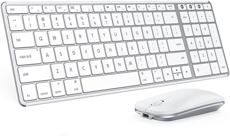 seenda Bluetooth Keyboard and Mouse Combo for Mac, SKM64-2 Rechargeable Silent Wireless Keyboard Mouse Compact Slim, 3 Multi-Device Connection, Compatible for Mac MacBook Pro/Air iPad, White Silver - Product Image
