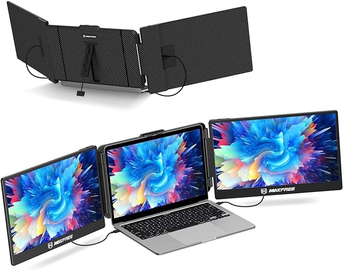Maxfree Triple Laptop Screen Extender, S2 14" 1080P HD Portable Dual Monitor for 13.3-17″ Laptops, Plug & Play Monitor Extender Compatible with Windows/Mac/Surface/Android/Switch - Product Image