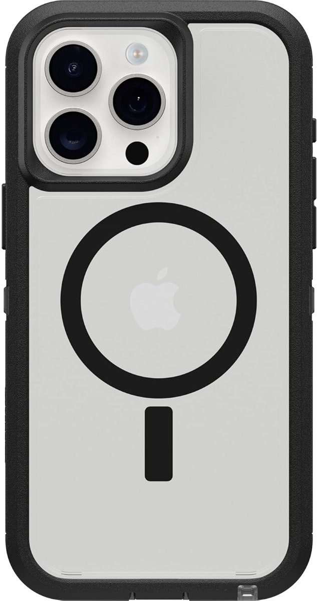 OtterBox iPhone 15 Pro MAX (Only) Defender Series XT Clear Case - Dark Side (Black/Clear), screenless, Rugged, Snaps to MagSafe, Lanyard Attachment - Product Image