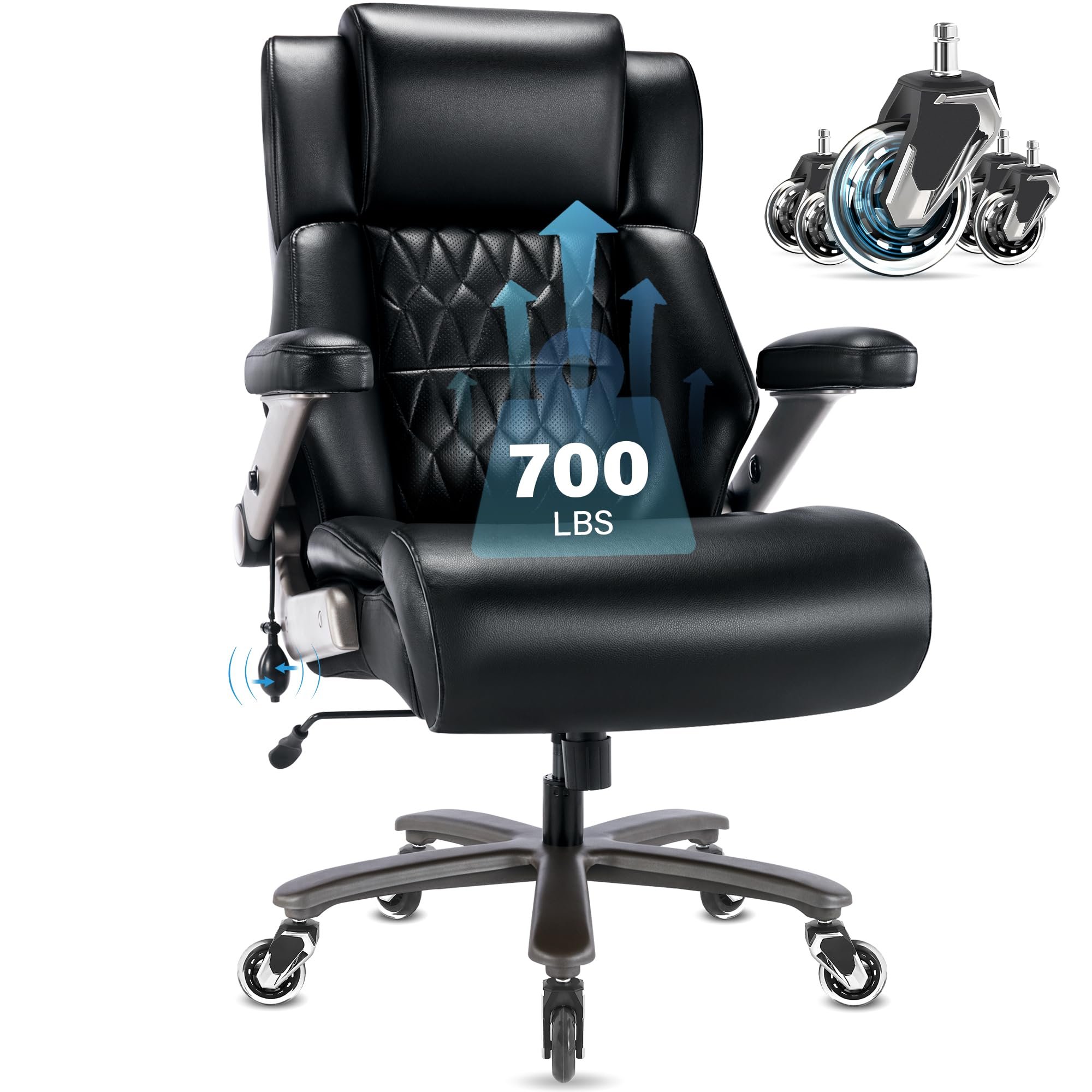 Big and Tall 700lbs Office Chair - Adjustable Lumbar Support 3D Flip Arms Heavy Duty Metal Base&Wheels, High Back Large Executive Computer Desk Chair, Thick Padded Ergonomic Design for Back Pain - Product Image