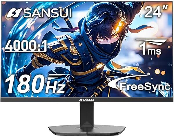 SANSUI 24 Inch Gaming Monitor 180Hz, DP 1.4 & HDMI 2.0 Ports High Refresh Rate Computer Monitor, Racing FPS RTS Modes, 1ms Response Time 110% sRGB (ES-G24F4, HDMI Cable Included) - Product Image