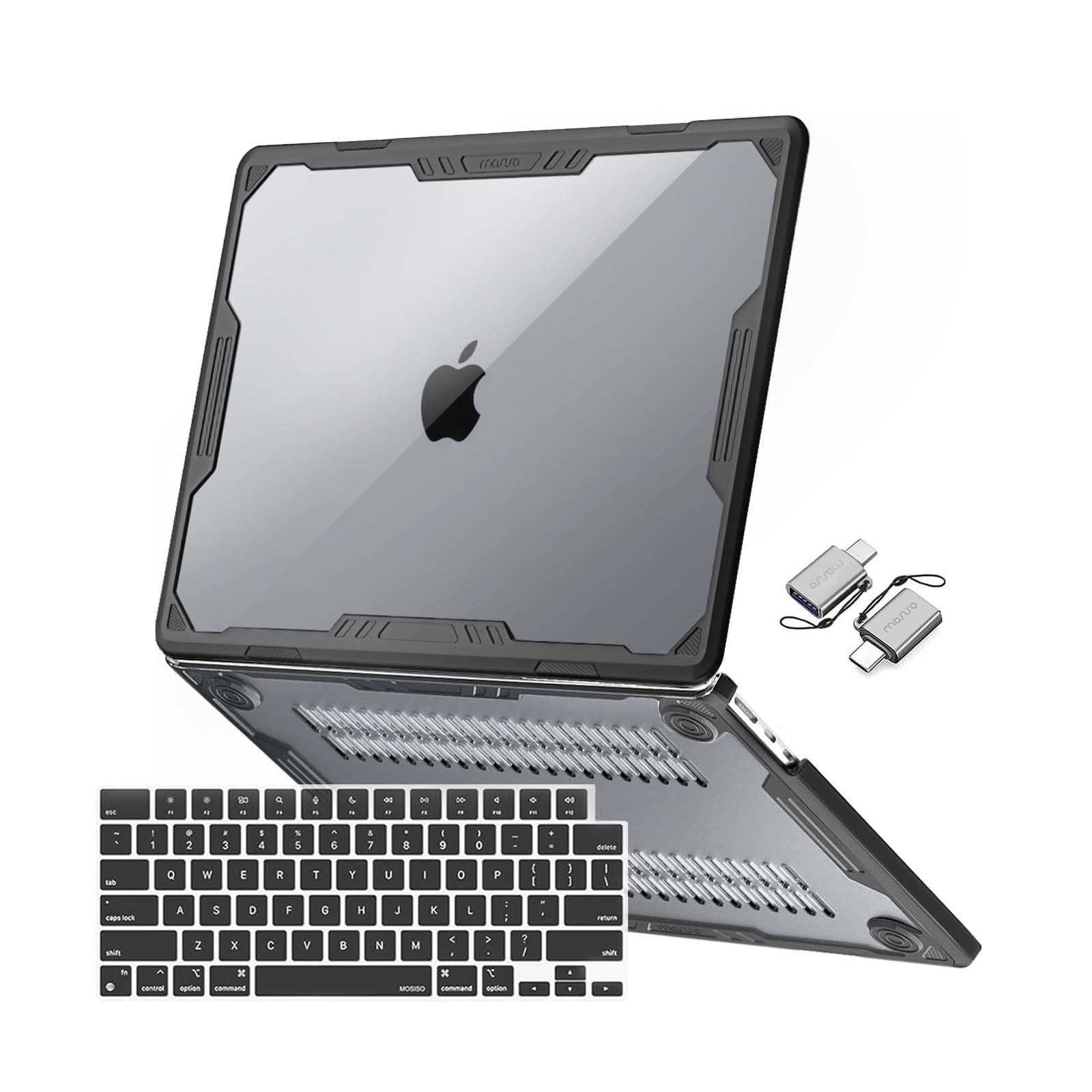 MOSISO Compatible with MacBook Air 13 inch Case 2026-2022 M5 A3449 M4 A3240 M3 A3113 M2 A2681, 3 in 1 Kit Symmetric Geometric Heavy Duty Hard Case with TPU Bumper for MacBook Air 13.6, Black - Product Image