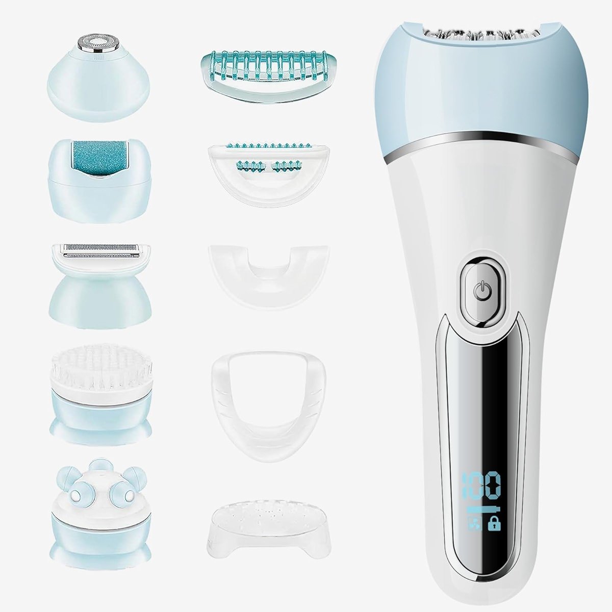 Epilator for Women, 6 in 1 Hair Removal Epilator, Shaver, Face Razor, Facial Brush, Face Massage and Body Exfoliator,IPX7 Waterproof Rechargeable Hair Removal for Women, 2 Speeds - Product Image