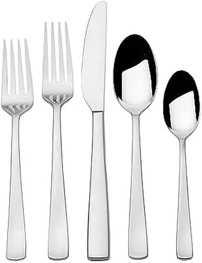 Mikasa Barrett 45-Piece Flatware Set, 18/10 Stainless Steel Silverware Set, Service for 8, Minimalist Square-Tip Handles, Dishwasher Safe - Product Image