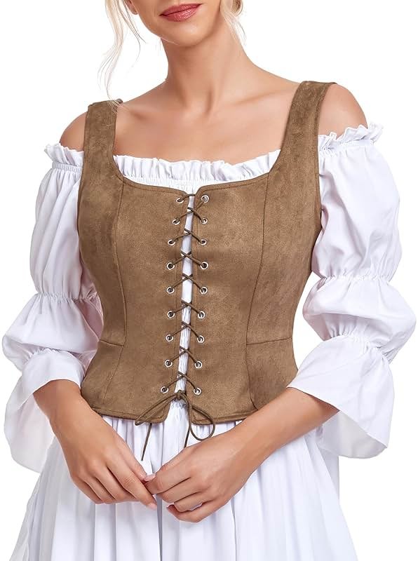 Zando Women Renaissance Corset Vest Pirate Costumes Viking Medieval Corset Top - Product Image
