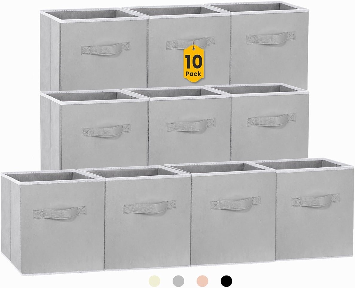Criusia Storage Cubes, 11 Inch Cube Storage Bins for Shelves (10 Pack), Fabric Collapsible Storage Bins with Dual Handles, Foldable Cube Baskets for Magazines, Closet Organizers and Storage Box (Grey) - Product Image