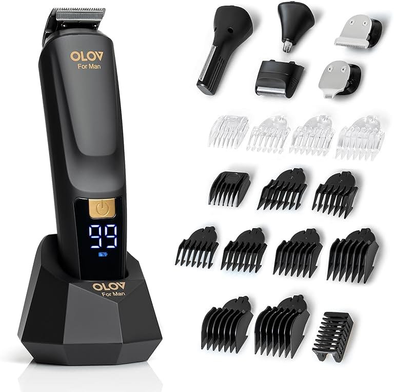 OLOV For Man Beard Trimmer, 21 Piece All-in-One Mens Grooming Kit and Hair Clipper, Nose, Ear,Body and Face, Electric Razor with USB Recharge Dock - Product Image