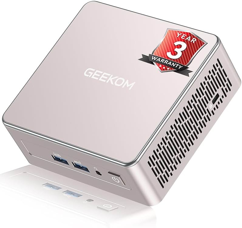 GEEKOM A5 Mini PC for Home Office & Coding, AMD Ryzen 7 5825U, 3-Year Coverage, 16GB RAM (Upgradable) & 512GB M.2 NVMe SSD, Windows 11 Pro Desktop Computer, SD Slot, 8K, Dual HDMI | Wi-Fi 6, BT 5.2 - Product Image