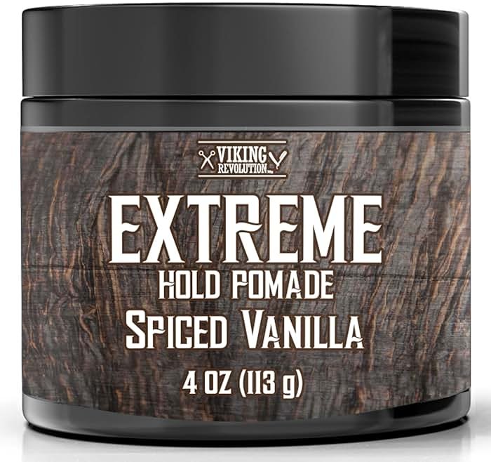 Viking Revolution Spiced Vanilla Hair Pomade for Men - Extreme Hold Hair Gel for Men - Water Based - Extra Firm Mens Hair Pomade - High Shine Mens Hair Cream (4oz) - Product Image