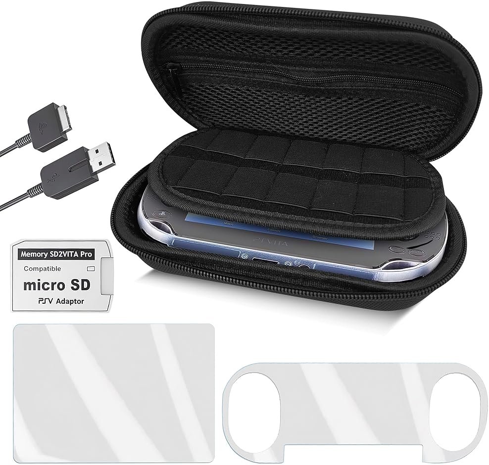 Skywin 4-in-1 Kit for PS Vita 2000 Slim - Black Case with Front & Back Protector, Adapter Charger Cable, Micro SD Card - Product Image