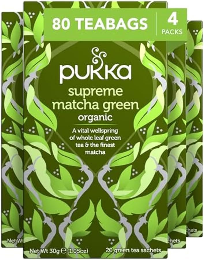 Pukka Supreme Matcha Green Organic Herbal Tea, Energizing Infusion With Matcha Powder, Ideal For Daily Vitality, Caffeine Free, 80 Total Tea Bags (20ct - Pack of 4) - Product Image