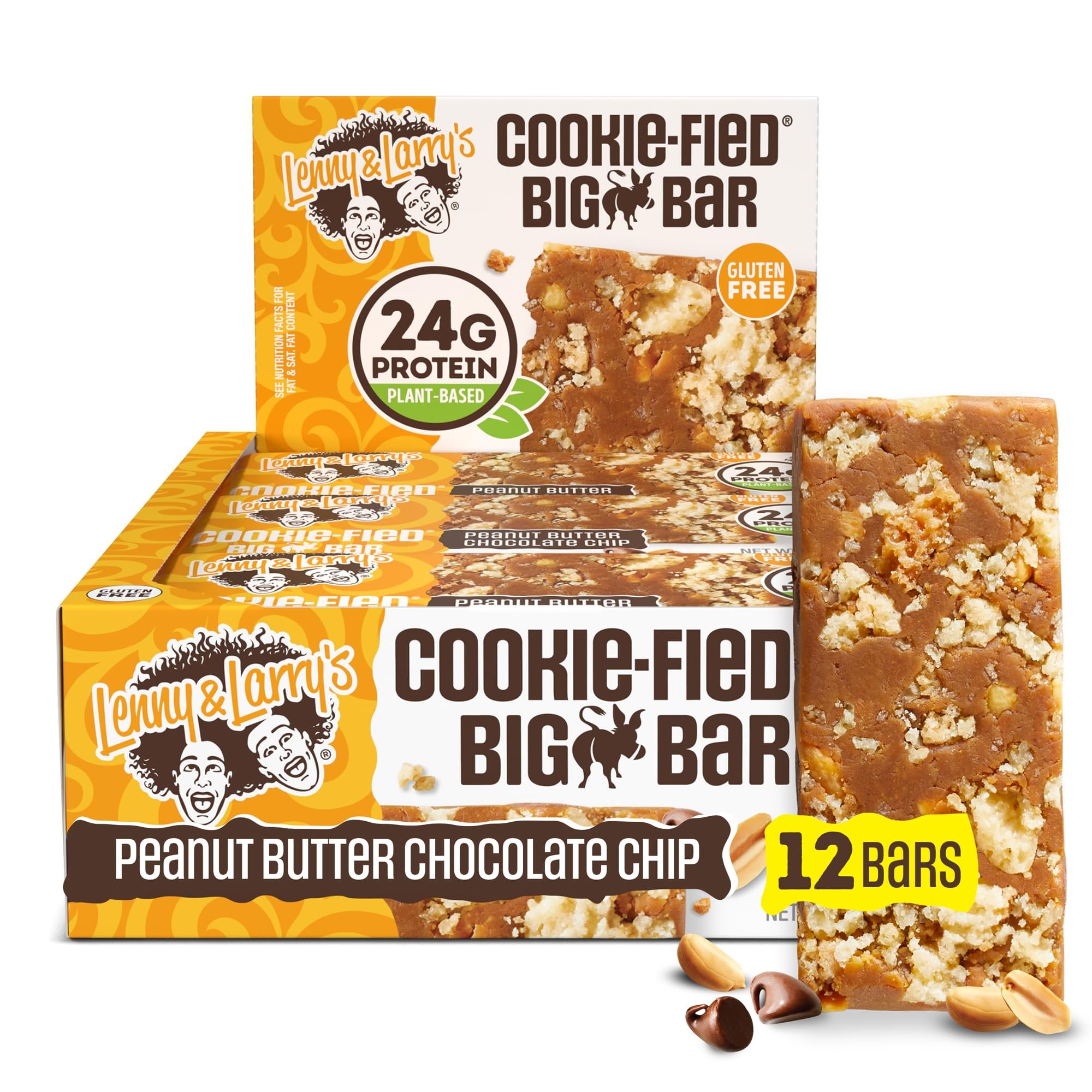 Lenny & Larry's Cookie-fied BIG BAR – Peanut Butter Chocolate Chip Vegan Protein Bars 12x90g – Healthy Snacks, 24g Plant Protein & 10g Prebiotic Fiber – Gluten-Free Power Bar & Vegan - Product Image