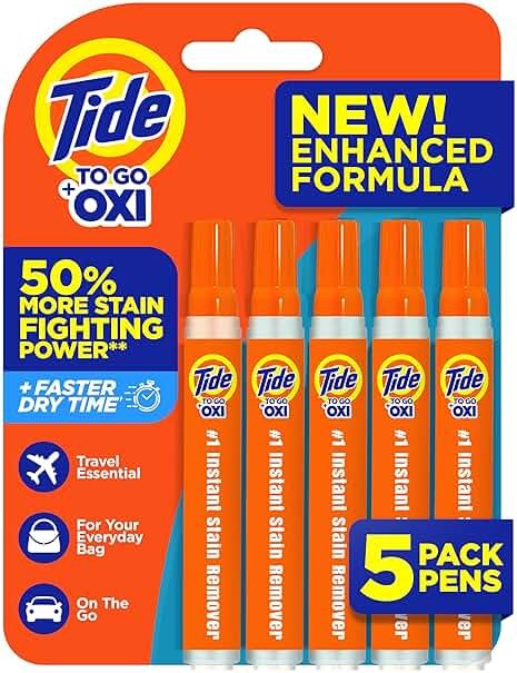 Tide Stain Remover for Clothes, Tide To Go Pen, Instant Stain & Spot Remover for Clothes, Travel & Pocket Size, 5 Count (Pack of 1) (Packaging May Vary) - Product Image