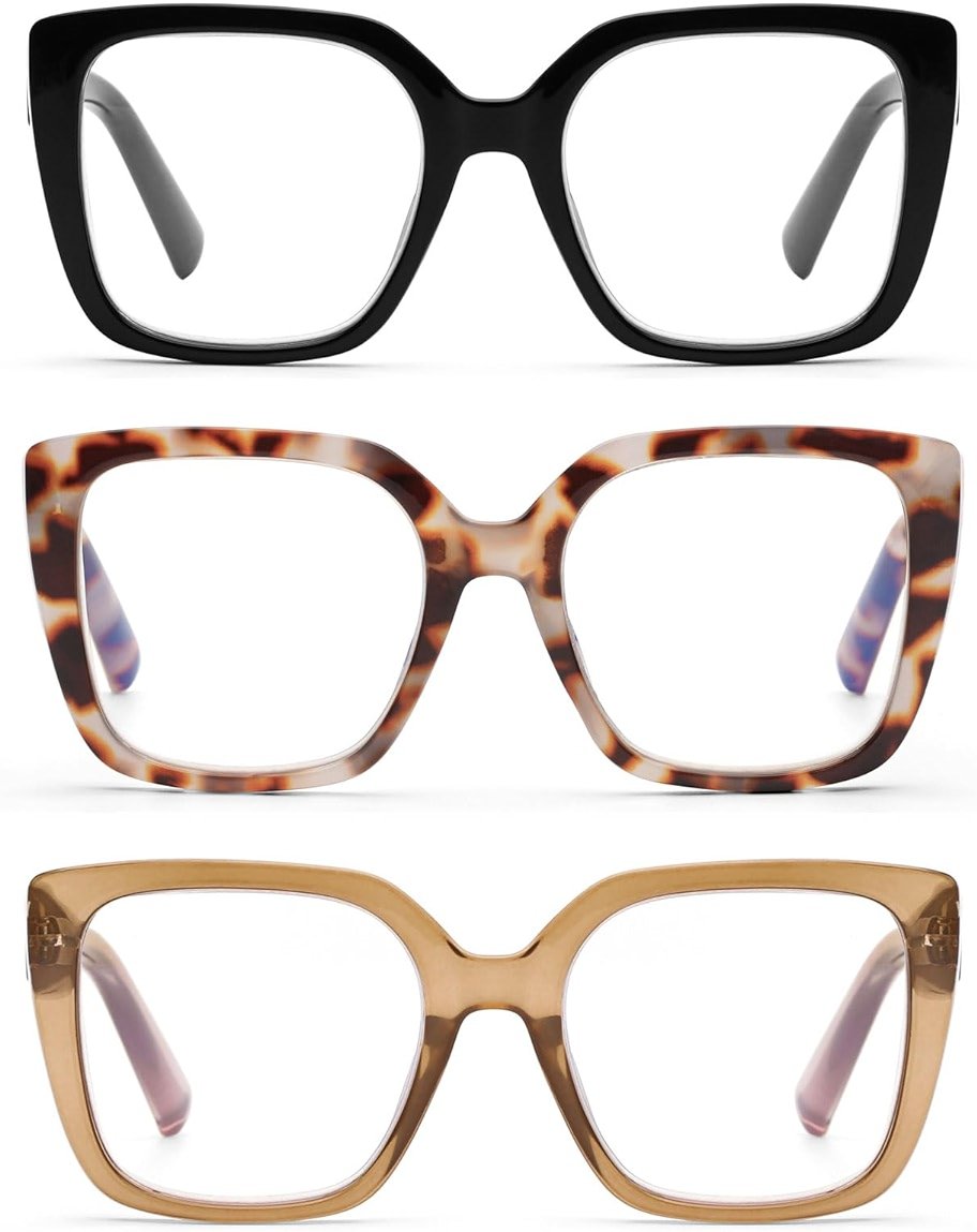 DOOViC 3 Pack Oversized Reading Glasses for Women Blue Light Blocking Square Stylish Computer Readers - Product Image