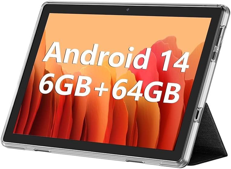 ECOPAD 10.1 Inch Tablet, Android 15 Tablets 12GB(4+8) RAM / 64GB ROM / 1TB SD Card Expansion, 1280x800 IPS HD Touchscreen, 6000mAh Battery, Bluetooth 5.0, Dual Cameras, GMS, Dual Band WiFi, Black - Product Image