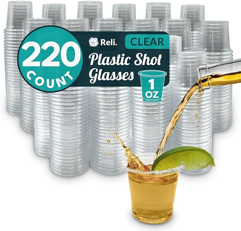 Reli. (220 Count 1 oz Plastic Shot Glasses Disposable | Clear Jello Shot Cups | Mini Plastic Cups for Party, Sauces, Samples | BPA Free, Shatterproof, 1oz Mini Glasses Disposable - Product Image