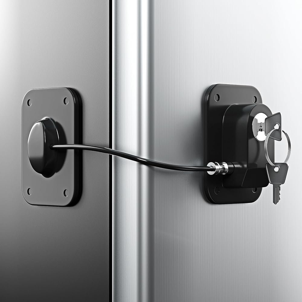 RORMGO Refrigerator Lock 2 Packs, Fridge Lock with Silicone Wire Protection Fridge Locks for Kids Easy to Use and Install Cabinet Locks with Key, Black - Product Image