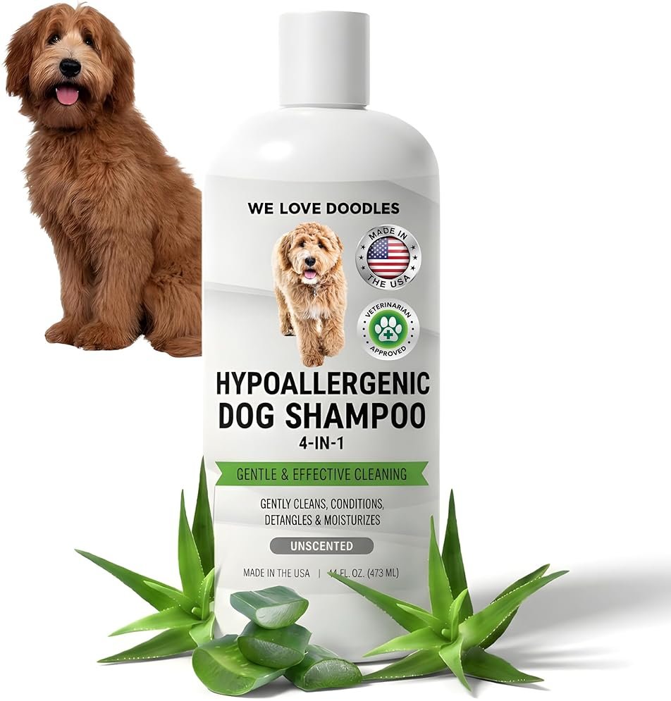 Hypoallergenic Dog Shampoo, Conditioner, and Detangler | Made in USA | Eco-Friendly Ingredients | Shampoo for Dogs with Sensitive Skin & Allergies | 16 OZ [We Love Doodles] - Product Image