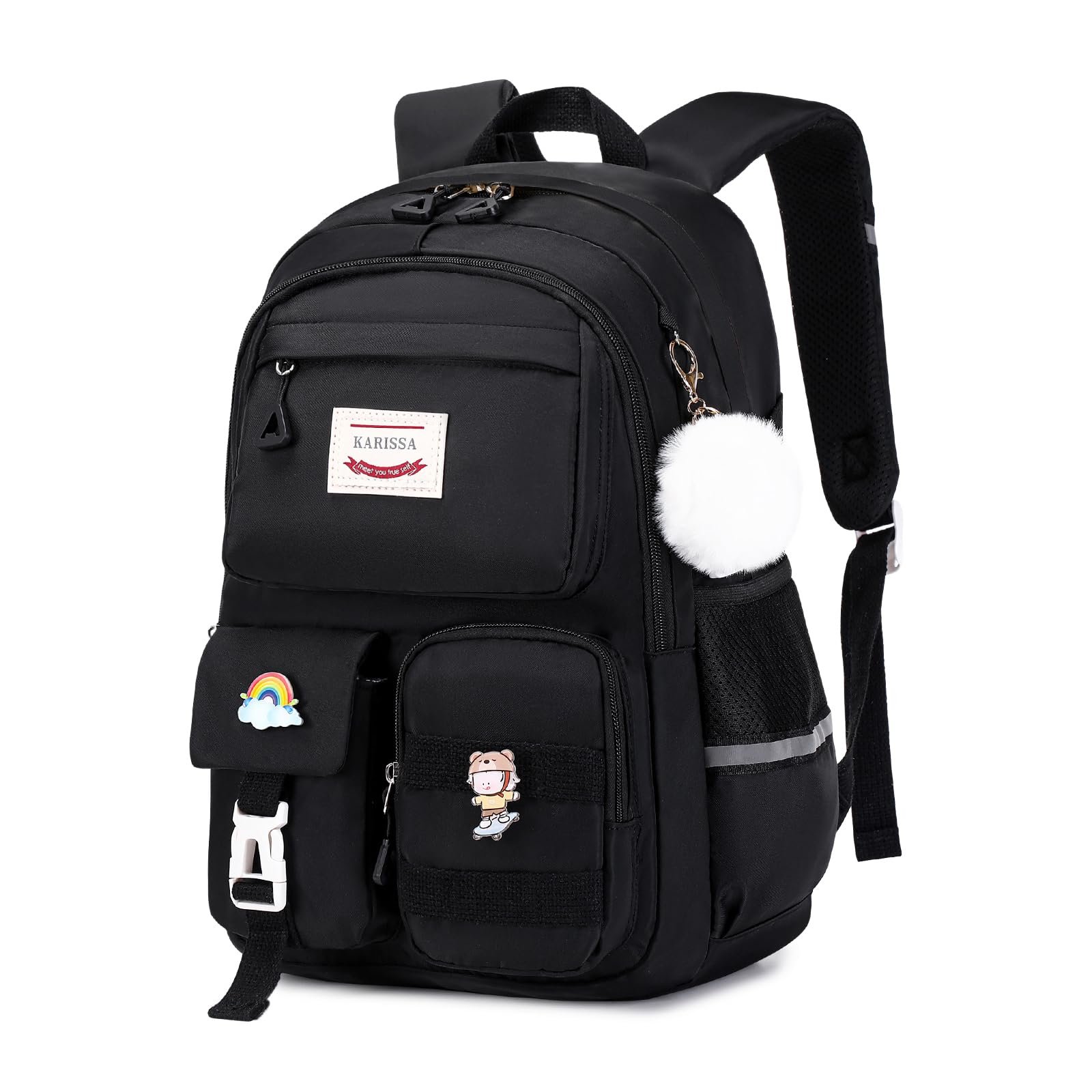MUSEVOS Girls Backpack for Kids Teenage Elementary Middle High School Backpacks, Lightweight Water Resistant Bookbag Multiple Compartments large Capacity, Black - Product Image