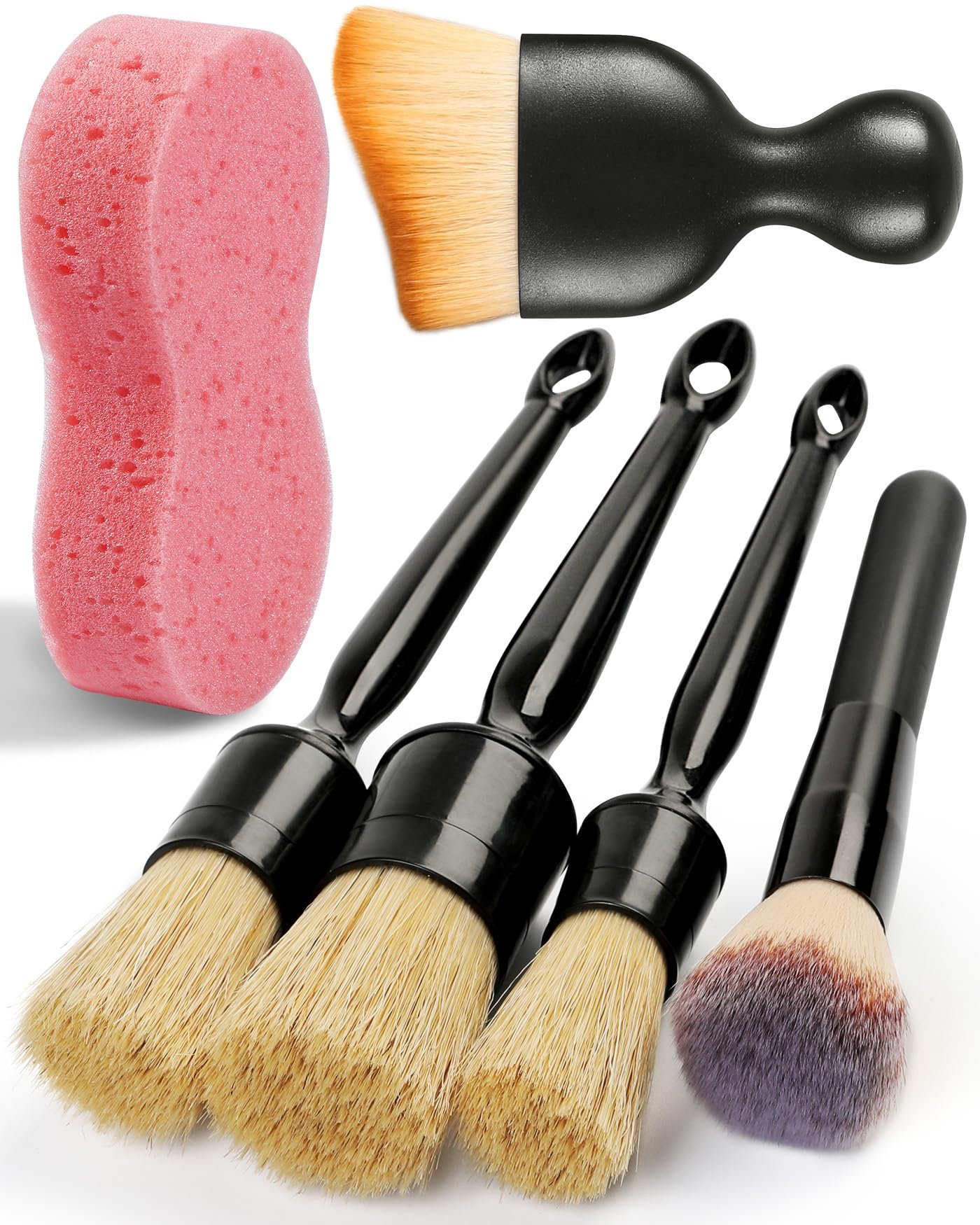 Birbenben 6PCS Car Detailing Brush Set, Ultra Soft Boars Hair Detail Brushes, Automotive Cleaning Brush Kit for Wheels, Air Vent, Leather Seats, Vehicles Auto Exterior Interior Detailing Brushes Tool - Product Image
