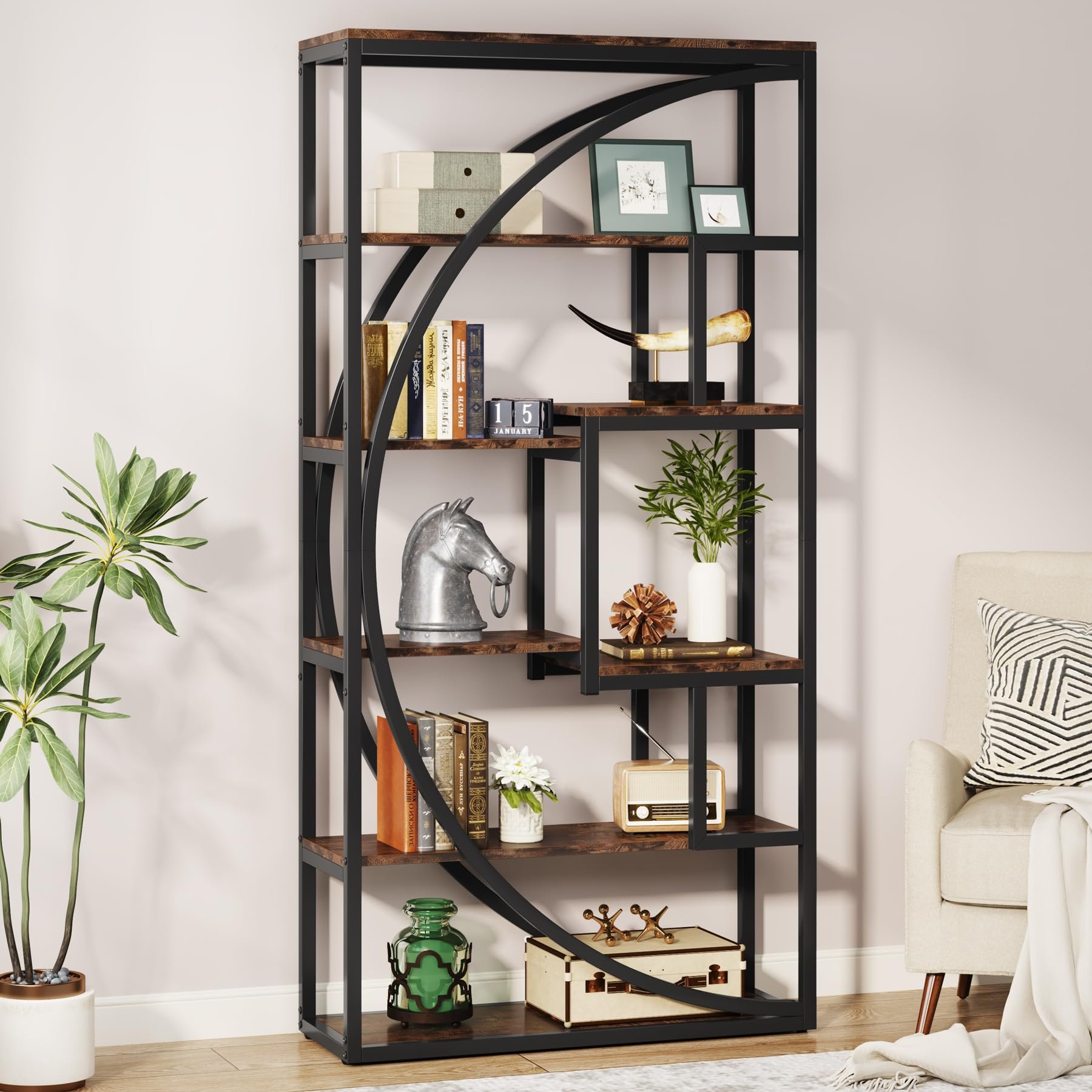 Tribesigns Bookshelf, Industrial 5-Tier Etagere Bookcase, 70.8 inch Tall Bookshelf with 8 Open Storage Shelf, Book Shelf Display Tack Shelving Unit for Home Office Living Room, Rustic Brown - Product Image