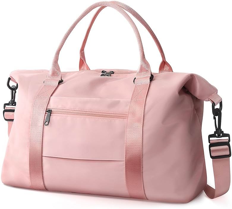 TOPBAG Travel Duffle Bag, Waterproof Weekender Carry On Tote Bags for Women, Sport Gym Bag for Men, Hospital Bag for Labor and Delivery, Overnight Luggage Bag with Trolley Sleeve Coral Pink - Product Image