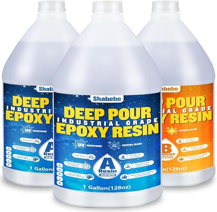 Shabebe Deep Pour Epoxy Resin 3 Gallon, Industrial Grade, Crystal Clear Epoxy Resin Kit for 2-4" Depths, 2:1 Food Safe Casting Resin for DIY Craft,River Table,Wood,Bar Tops,Countertops - Product Image