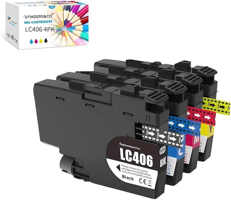 F FINDERS&CO LC406 Ink Cartridges for Brother MFC-J4335DW J4345DW J5855DW | (1BK 1C 1M 1Y), LC 406 Ink, MFC-J4535DW J5955DW J6555DW J6955DW Printer ink - Product Image