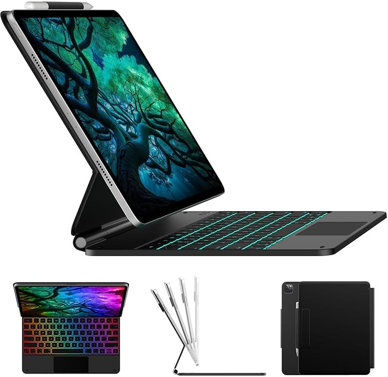 typecase Edge Keyboard Case for iPad Air 13-inch(M4/M3/M2, 2026/2025/2024) & iPad Pro 12.9-inch(6th/5th/4th/3rd Gen), Magic Keyboard with 11-Color Backlight, Multi-Touch Trackpad, Pencil Holder, Black - Product Image