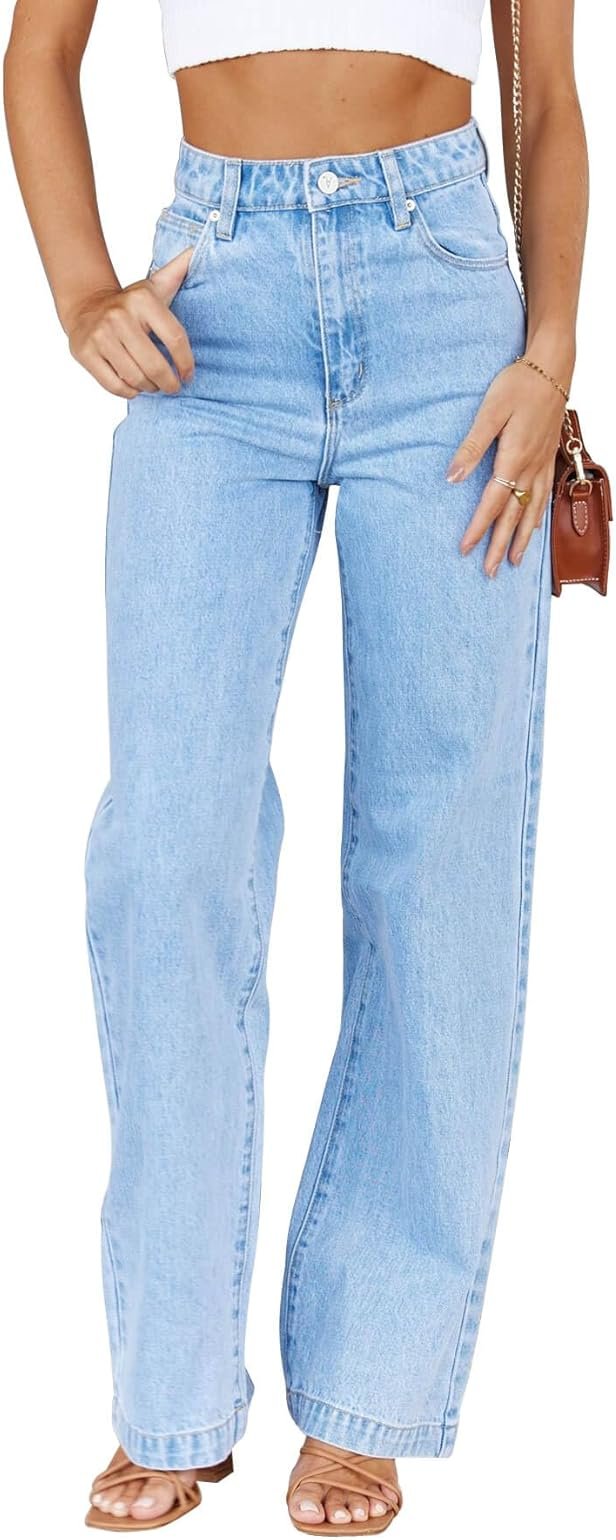 Cicy Bell Women's High Waisted Jeans Boyfriend Baggy Straight Leg Casual Denim Pants with Pockets (US, Numeric, 4, Regular, Regular, Light Blue) - Product Image