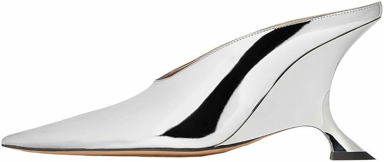 Kluolandi Metallic Heeled Mules for Women Sexy Pointed Closed Toe Slip On Wedge Mule Pumps Heels - Product Image