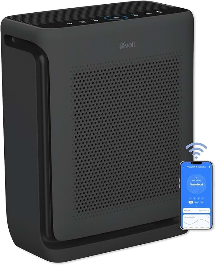 LEVOIT Air Purifiers for Home Large Room Up to 1875 Ft² with Washable Pre-Filter, AHAM VERIFIDE, Air Quality Monitor, HEPA Sleep Mode for Allergies, Pet Hair in Bedroom, Vital 200S-P, Black - Product Image