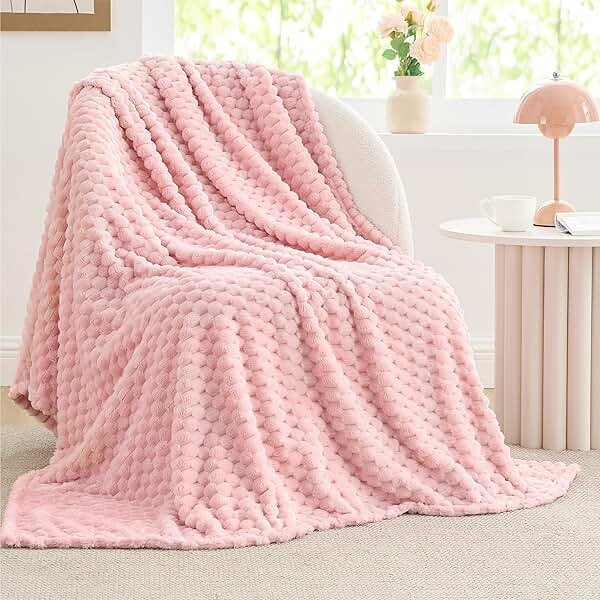 BEDELITE Fleece Decorative Blanket - 3D Jacquard Pink Throw Blankets for Women's Couch & Bed, Soft and Cozy Warm Plush Fluffy Blanket, Cute Birthday Gift for Women, 50x60 Inches - Product Image