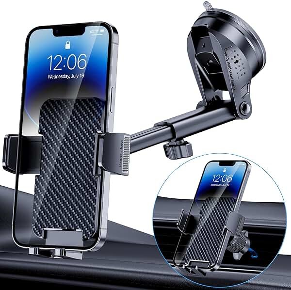 BIVGAZA Phone Holder Car [Military-Grade Suction] Universal Car Phone Holder [Thick Case Friendly] Automobile Accessories Dashboard Air Vent Windshield Phone Mount Fit for iPhone Android Smartphones - Product Image