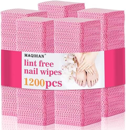 MAQIHAN 1200 Lint Free Nail Wipes - Pink Acetone Nail Polish Remover Wipes Lint Free Nail Wipes Pads Gel Nails No Lint Nail Glue Wipes Eyelash Extensions Toallitas Para Uñas Sin Pelusa Nail Supplies - Product Image