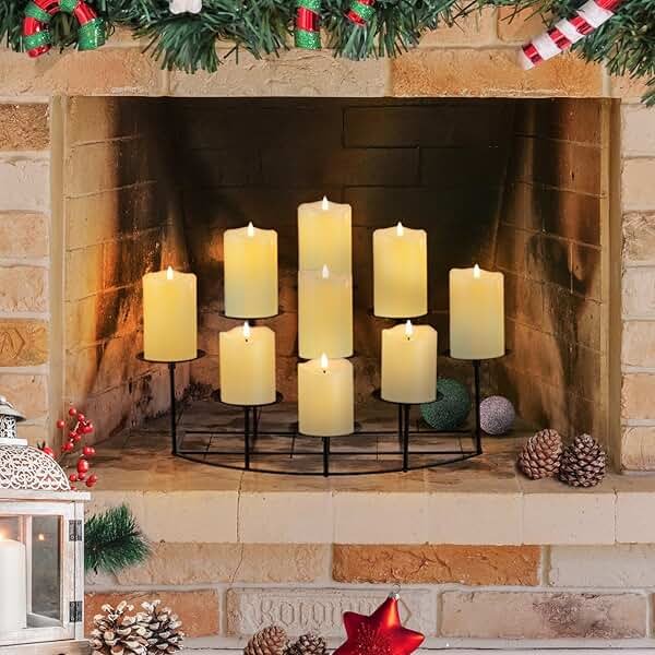 Candeldo Candelabra Fireplace Candle Holder: Black Metal Pillar Candle Holders for Inside Fireplace Mantle Decor Floor Candelabras Table Centerpiece - Product Image