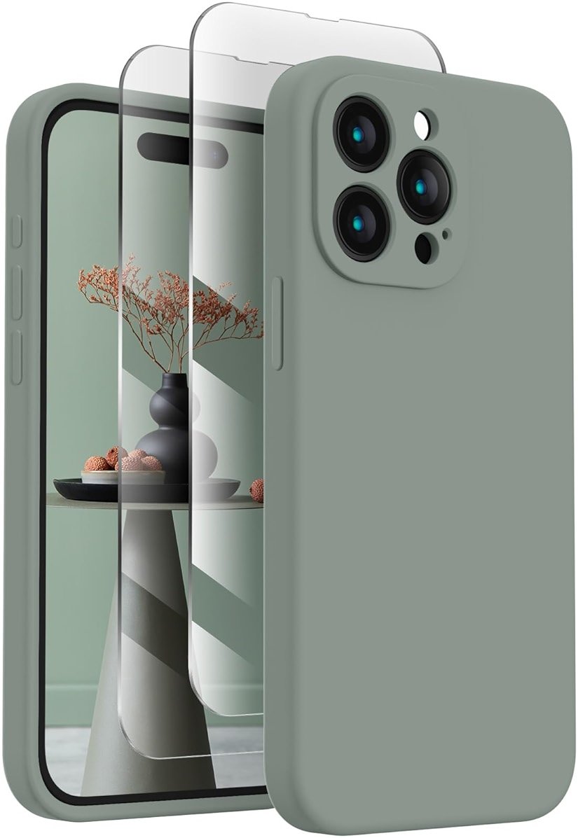 FireNova Designed for iPhone 15 Pro Max Case, Silicone Upgraded [Camera Protection] Phone Case, Soft Anti-Scratch Microfiber Lining Inside, 6.7 inch, Calke Green - Product Image