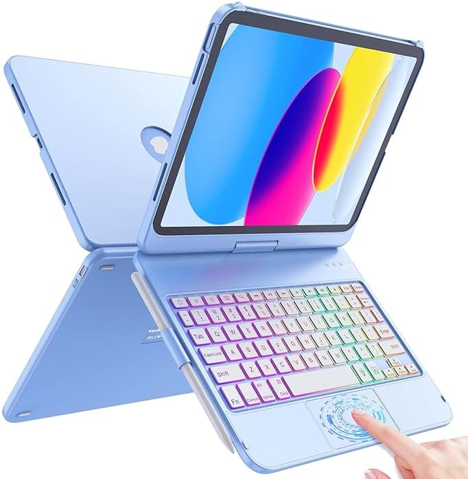 FUWANG Touch Keyboard Case for iPad (A16) 11th Generation 11 inch 2025&10th Gen 10.9 inch 2022, 360° Rotate for iPad 10th Generation Case with Keyboard, 7-Color Backlit, Multi-Touch Trackpad, Blue - Product Image