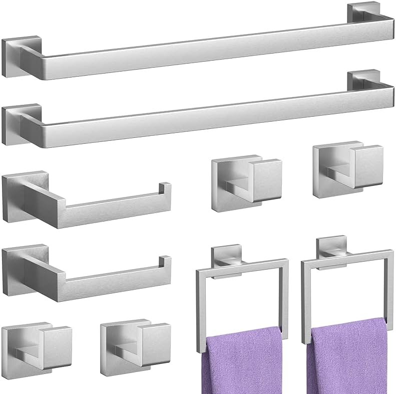 10-Pieces Brushed Nickel Bathroom Accessories Set, 23.6 Inch Bath Towel Bar Set, Stainless Steel Bathroom Hardware Set, Towel Racks for Bathroom Wall Mounted. - Product Image
