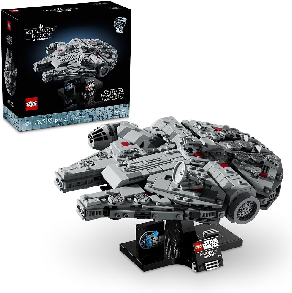 LEGO Star Wars Millennium Falcon 25th Anniversary Collectible - DIY Building Set for Adults, Men & Women, Ages 18+ - A New Hope Model with Display Stand - Star Wars Gift - 75375 - Product Image