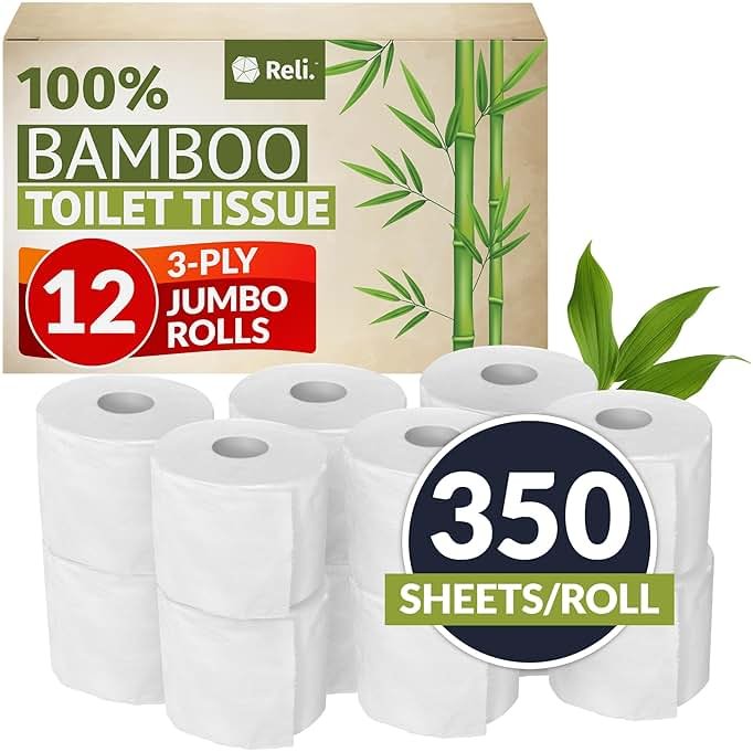 Reli. Bamboo Toilet Paper (12 Jumbo Rolls) | 3 Ply Toilet Paper (350 Sheets/Roll) Bathroom Tissue | Organic Bath Tissue | Bamboo Chemical Free Rolls (4200 Sheets Total) - Product Image