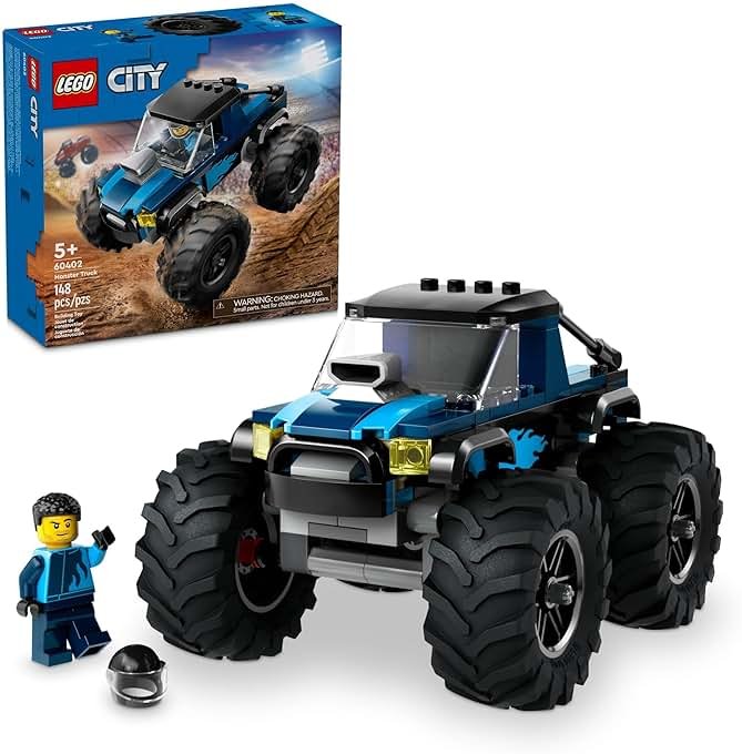 LEGO City Blue Monster Truck Off-Road Toy Playset with a Driver Minifigure, Imaginative Toys for Kids, Fun Gift for Boys and Girls Aged 5 Plus, Mini Monster Truck, 60402 - Product Image