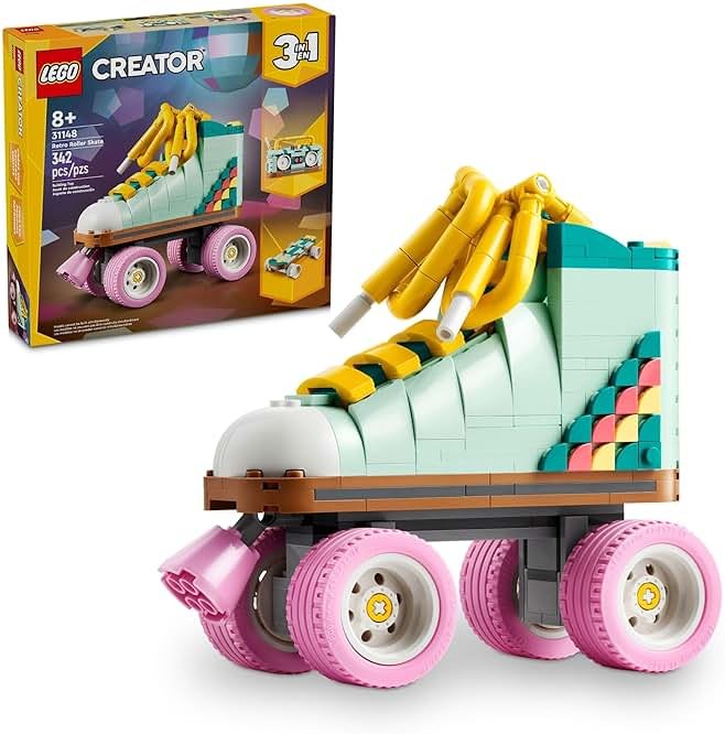 LEGO Creator 3 in 1 Retro Roller Skate Building Kit, Transforms from Roller Skate Toy to Mini Skateboard to Boom Box Radio, Birthday Gift for Skaters, Cool Toy for Boys and Girls Ages 8 and Up, 31148 - Product Image