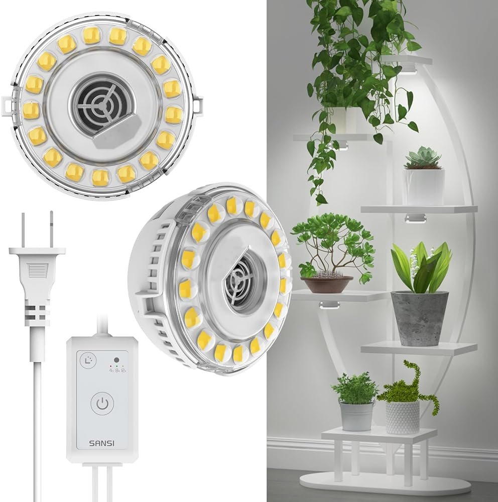 SANSI Puck Grow Light, LED Plant Light for Indoor Plants Full Spectrum Grow Lamp 10W (150 Watt Equiv), Small Hanging Plant Lamp with Timer Auto On Off 4 8 12 Hrs, 4-Level Dimmable for Plant Shelf - Product Image